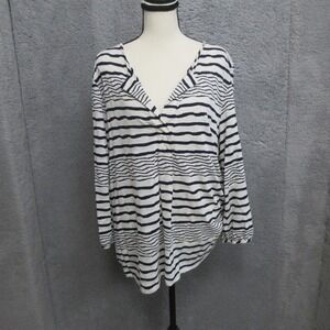 Chaus Sport Striped Nautical Shirt Women XL Blue White Rayon‎ Blend Casual Coast